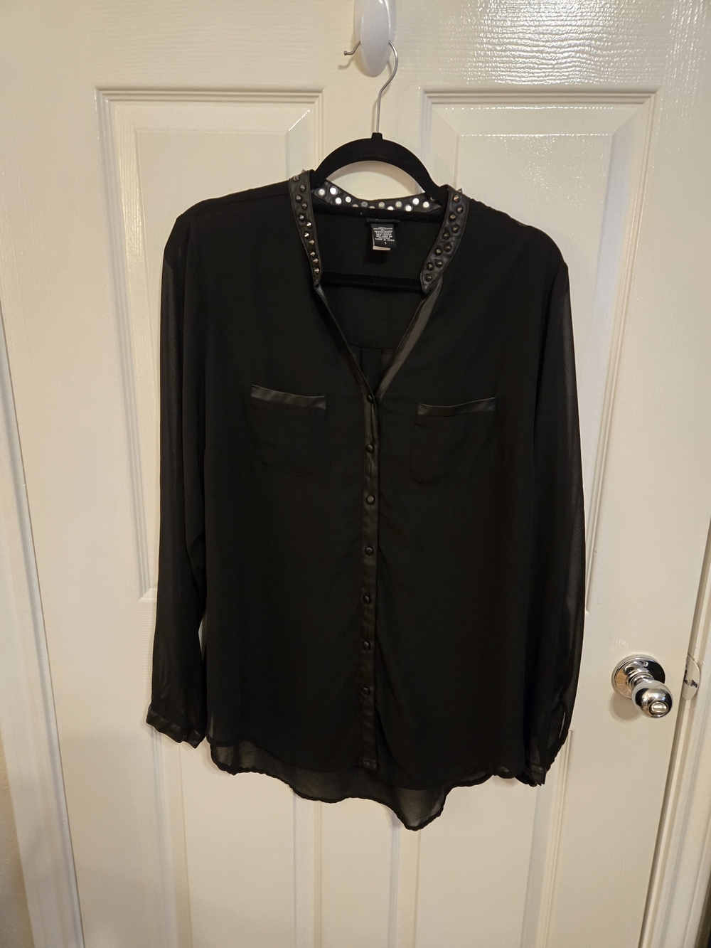 Torrid Black Stud-Trim Sheer Button-Down Blouse